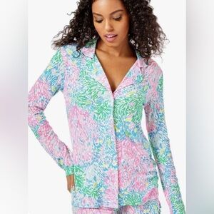 Lilly Pulitzer Stargazer Button Down Multi Knit Pajama PJ Top